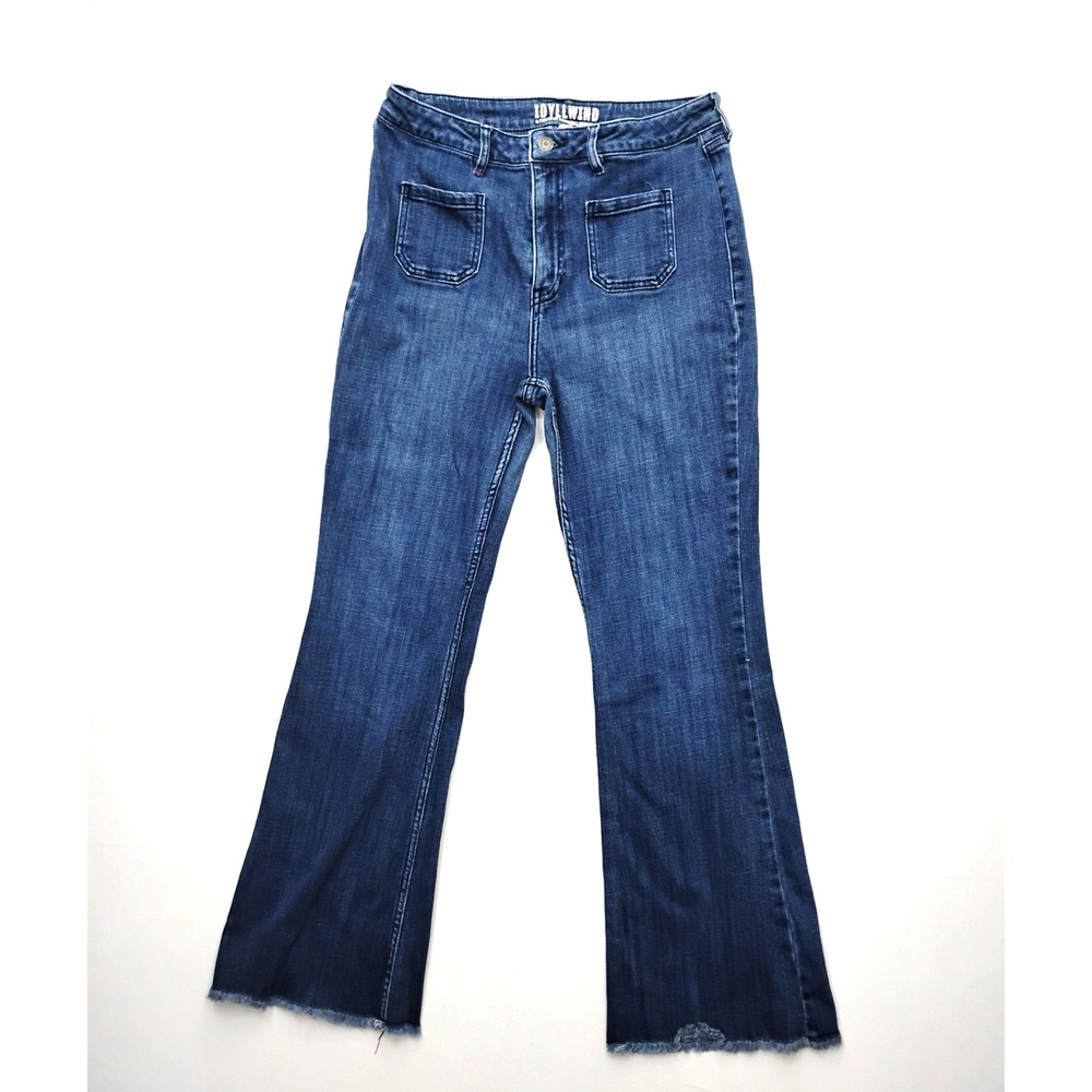 Idyllwind by Miranda Lambert High Rise Flare Jeans Size 12 Raw Hem Front pockets